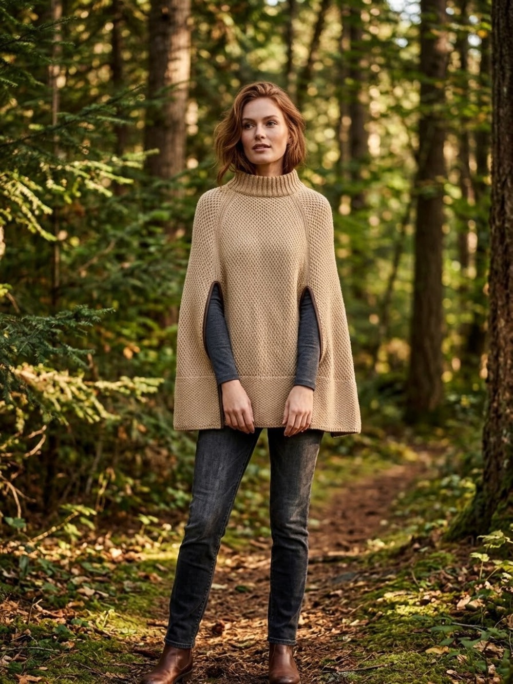 LAUREN Ralph Lauren Chunky Knit Cape Sweater Wool Blend